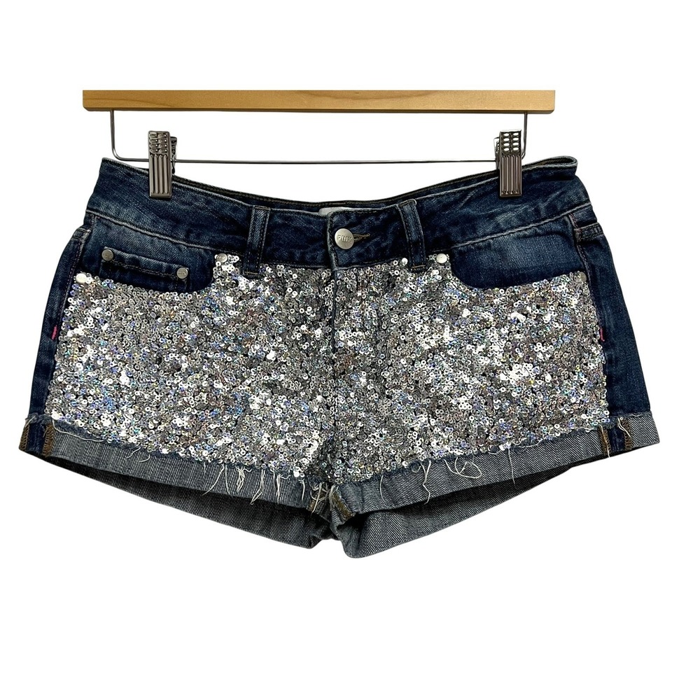 PINK Victoria's Secret Denim Shorts Womens 4 Blue Sequin Low Rise Glam Retro Y2K